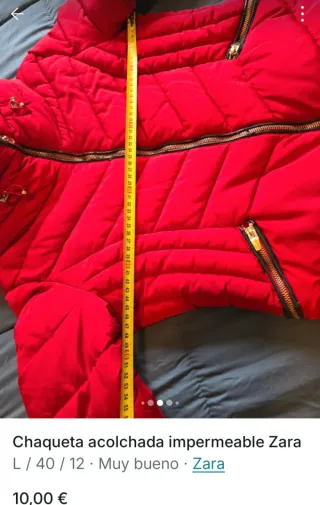 Chaqueta acolchada impermeable Zara Roja Talla L