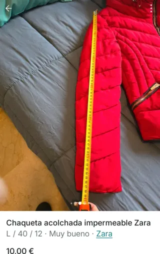 Chaqueta acolchada impermeable Zara Roja Talla L