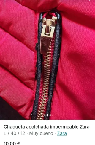 Chaqueta acolchada impermeable Zara Roja Talla L