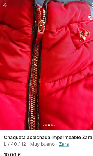 Chaqueta acolchada impermeable Zara Roja Talla L