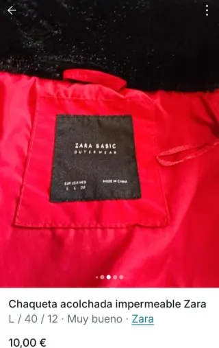 Chaqueta acolchada impermeable Zara Roja Talla L