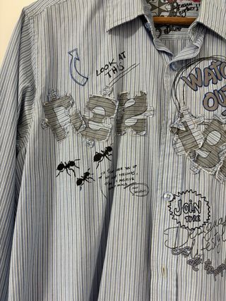 Camisa Desigual Hombre Azul y Gris