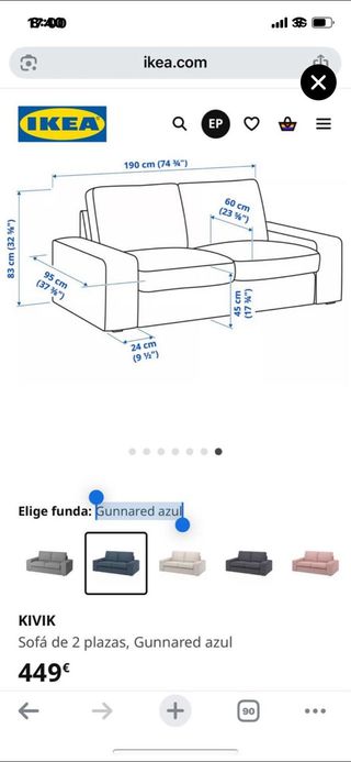 Sofá Ikea Kivik 2 plazas azul