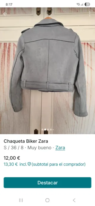 Chaqueta Biker Zara Celeste Talla S