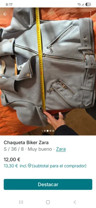 Chaqueta Biker Zara Celeste Talla S
