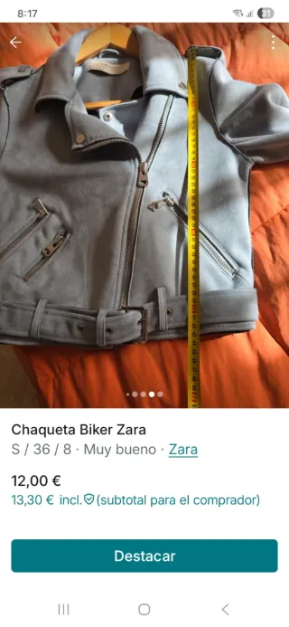 Chaqueta Biker Zara Celeste Talla S