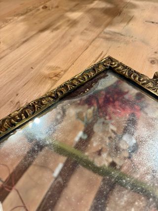 Bandeja antigua de servicio. latón y espejo