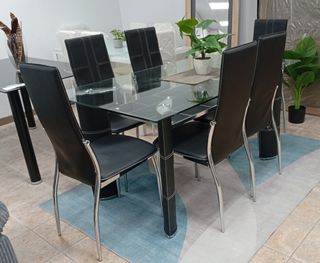 Mesa Negra, KENTCH* + 6 Sillas Comodas. ¡OFERTA!