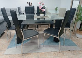 Mesa Negra, KENTCH* + 6 Sillas Comodas. ¡OFERTA!