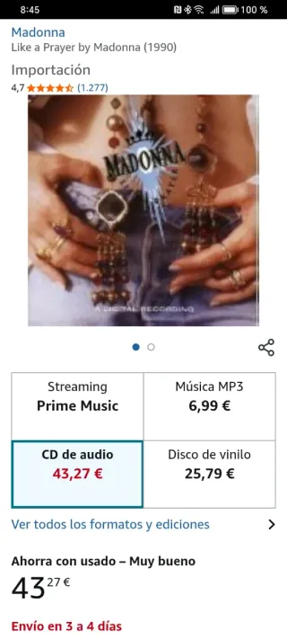 CD Madonna Like a Prayer Años 90 Vintage