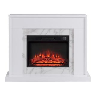 Chimenea eléctrica y moldura de acero y cristal negra/blanca, 58,4 x 12, 8 x 43 ,5 cm | Lavalette