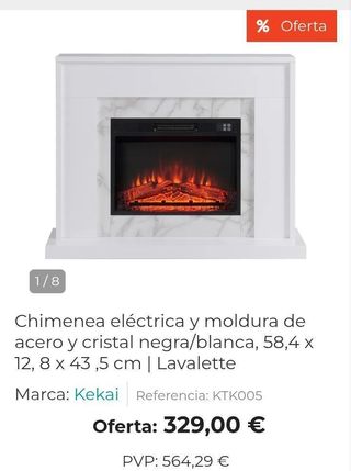 Chimenea eléctrica y moldura de acero y cristal negra/blanca, 58,4 x 12, 8 x 43 ,5 cm | Lavalette