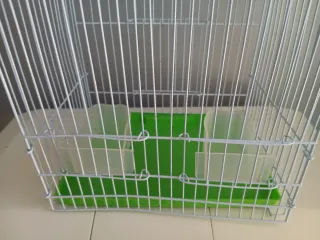 Jaula para pájaros verde y blanca