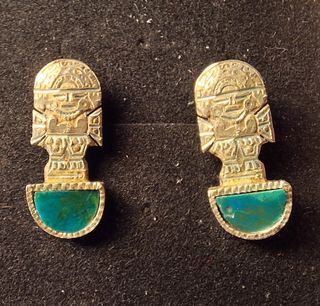 Pendientes Incas Plata y Malaquita Vintage