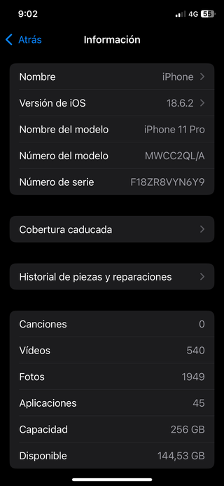 iPhone 11 Pro 256GB Negro (Tapa trasera rota)
