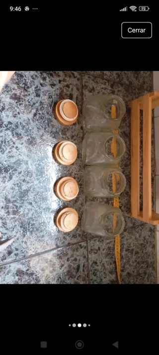 Set 4 Botes Cristal con Soporte Madera