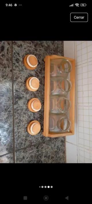 Set 4 Botes Cristal con Soporte Madera