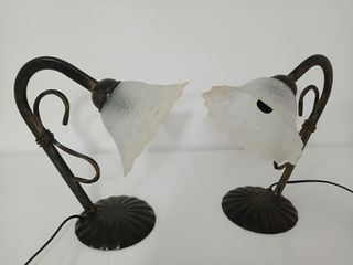 Coppia Lampade da Comodino Metallo Vetro