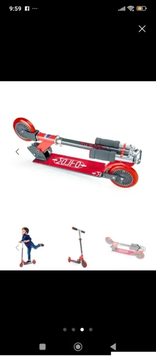 Patinete infantil rojo nuevo en su caja .