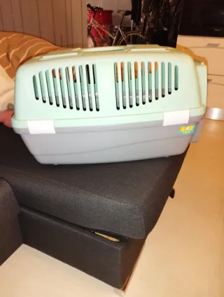 Transportín para mascotas verde y gris(a estrenar)