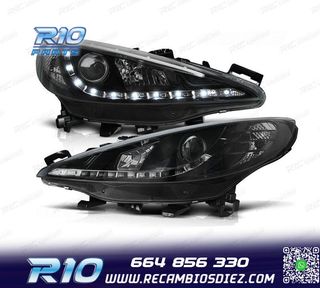 FAROS PEUGEOT 207 06-12 LUZ DIURNA LED FONDO NEGRO