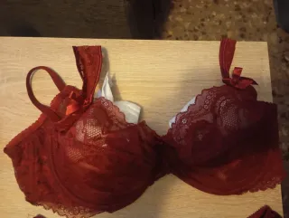 Conjunto sujetador y braga encaje granate. Sin est