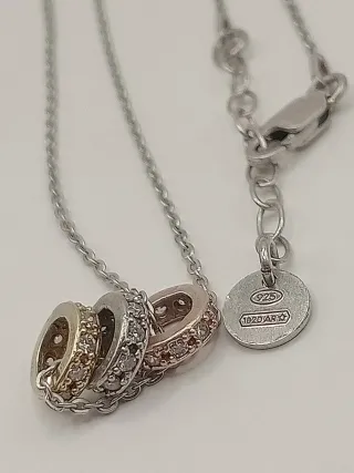 Collana 925 con ciondoli oro, argento e oro rosa