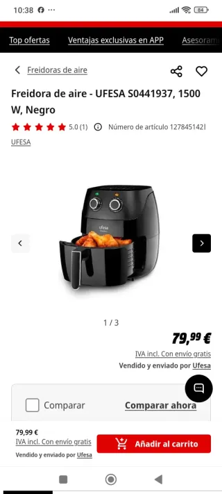 Freidora de aire Ufesa Shadow