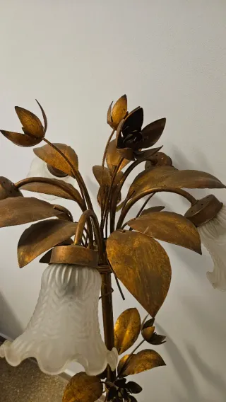 Lámpara de pie floral metal y cristal