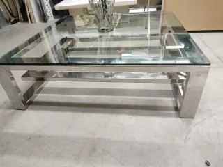 Mesa baja salón acero inoxidable y cristal