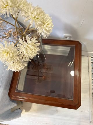 Mesa auxiliar vintage madera y cristal