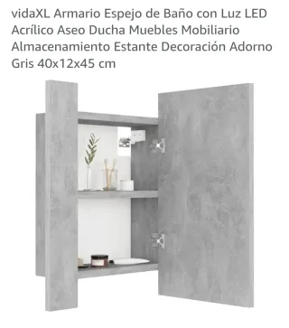 Armario Espejo Baño VidaXL Gris Acrílico