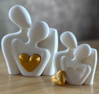 Set 2 Sculture Famiglia Cuore Oro