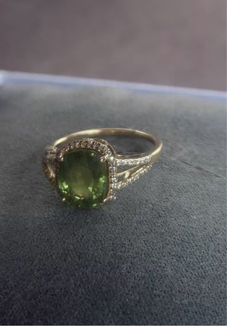 Anillo Oro Diamantes Zafiro Verde