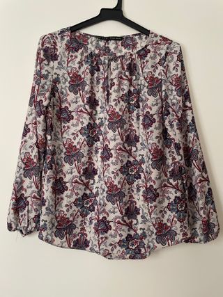 Blusa Zara Manga Larga Estampada Multicolor