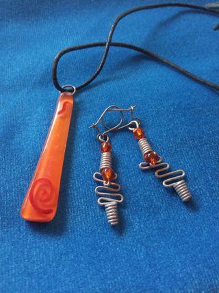 Conjunto bisutería naranja y plata