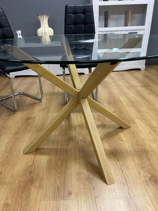 Mesa Comedor Redonda Diseño Cristal Madera