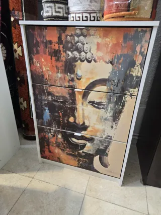 Zapatero 3 cajones blanco y marrón