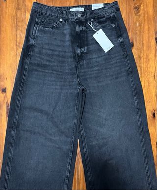 Jeans Balloon Tiro Alto Negro Mango