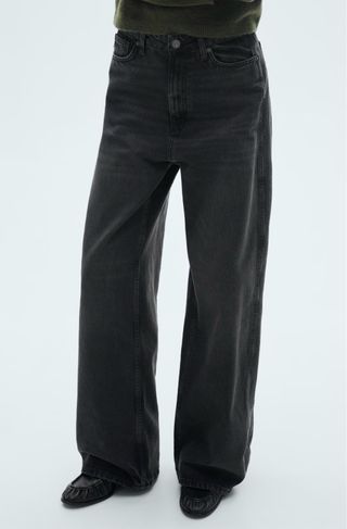 Jeans Balloon Tiro Alto Negro Mango