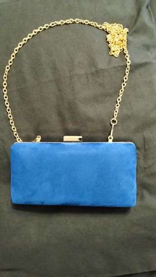 Bolso Clutch Azul Eléctrico Cadena Dorada