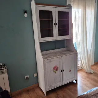 Vitrina vintage de madera y cristal