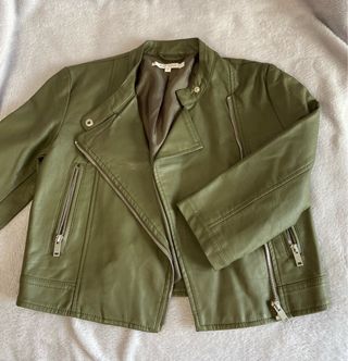 Chaqueta de cuero verde militar Talla S