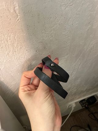 Pulsera cuero negra y plata. Talla L