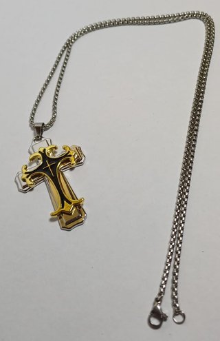 Colgante cruz negra y dorada gótico doble silueta