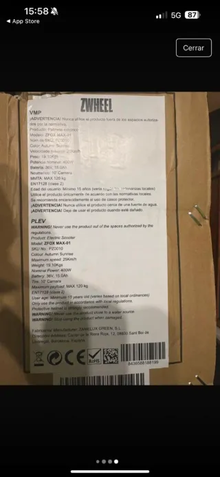 Patinete Eléctrico ZWUFEL 400W