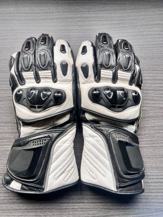 Guantes Moto Cuero Negro y Blanco
