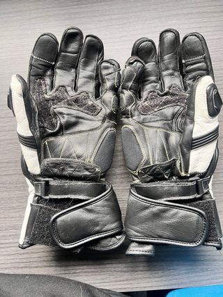 Guantes Moto Cuero Negro y Blanco