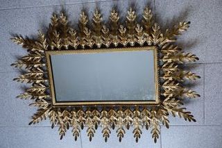 ESPEJO VINTAGE HOJAS DE METAL DORADO 60`S