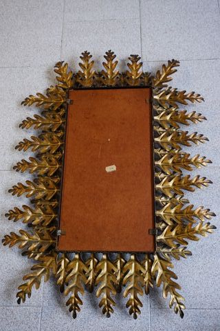 ESPEJO VINTAGE HOJAS DE METAL DORADO 60`S